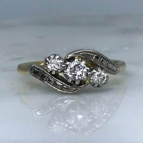 Art Deco Diamond Engagement Ring. 18K Gold and Platinum. April Birthstone. 10 Year Anniversary Gift. Gleaming Glow Refined Piece