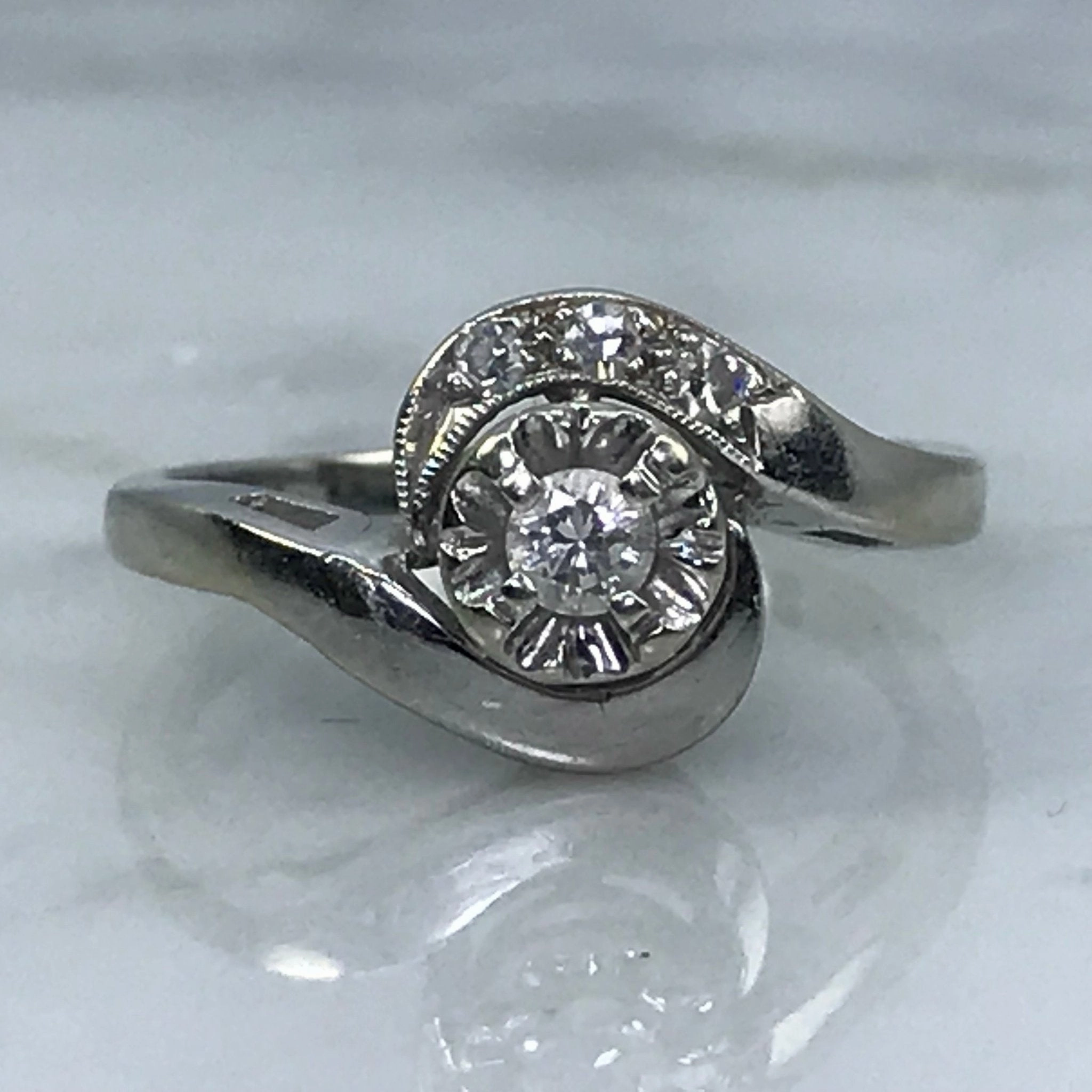 Art Deco Diamond Engagement Ring in 14K White Gold. April Birthstone. 10 Year Anniversary Gift. Stylish Sparkle Multi Purpose