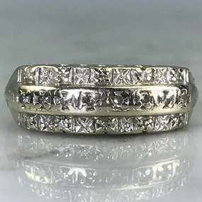 Polished Radiance Art Deco Diamond Wedding Band. 14K Gold. April Birthstone. 10th Anniversary. Stacking Ring.
