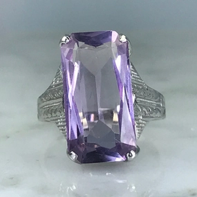 Art Nouveau Amethyst Ring. 14K White Gold. February Birthstone. 6th Anniversary Gift. 1900s Vogue Piece