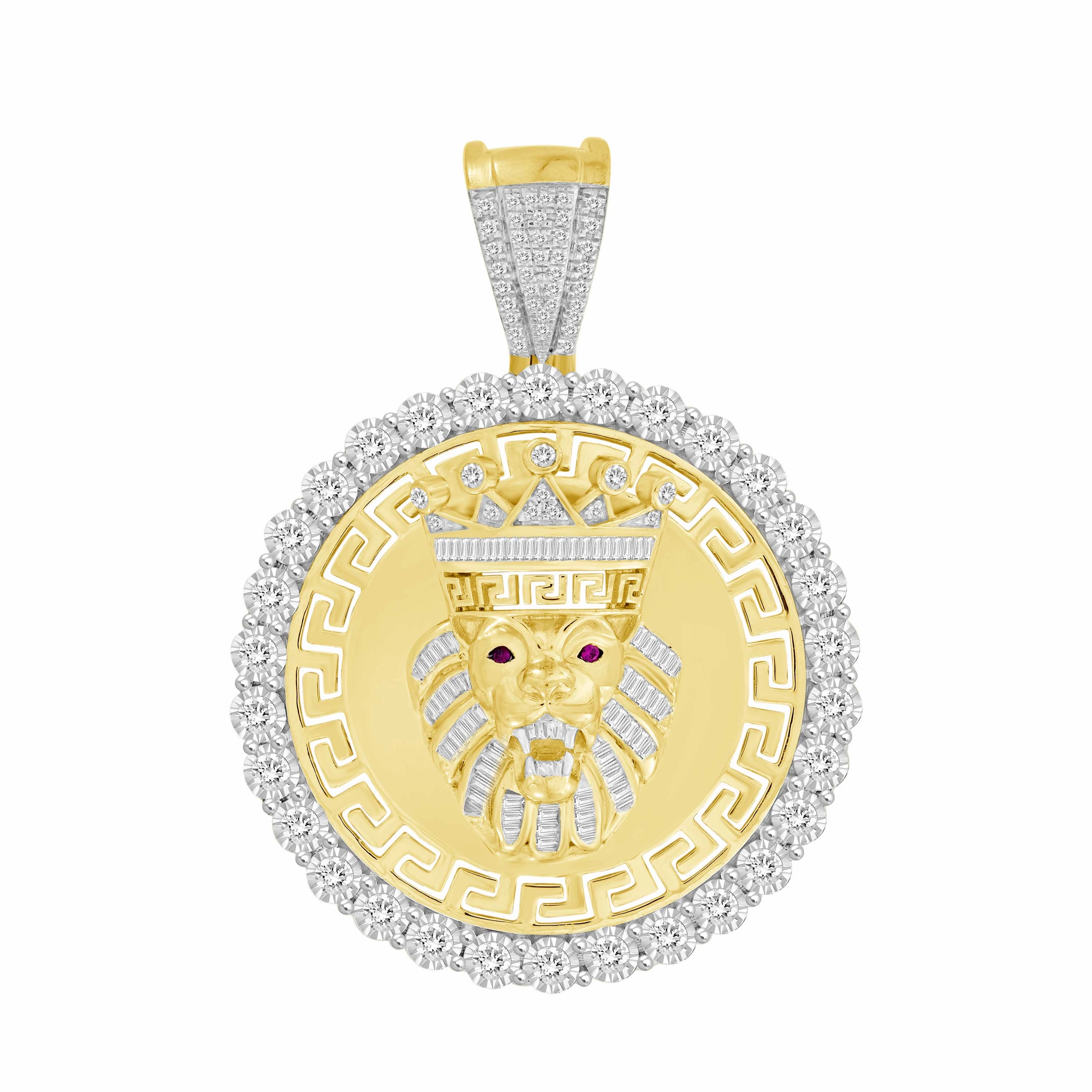 MEN'S CHARM 1.00CT ROUND/BAGUETTE DIAMOND 10K YELLOW GOLD Glamorous Finish