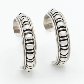 Gift Feature Dressed Up Look Pricilla Apache Navajo Handmade Sterling Silver 2" Hoop Earrings