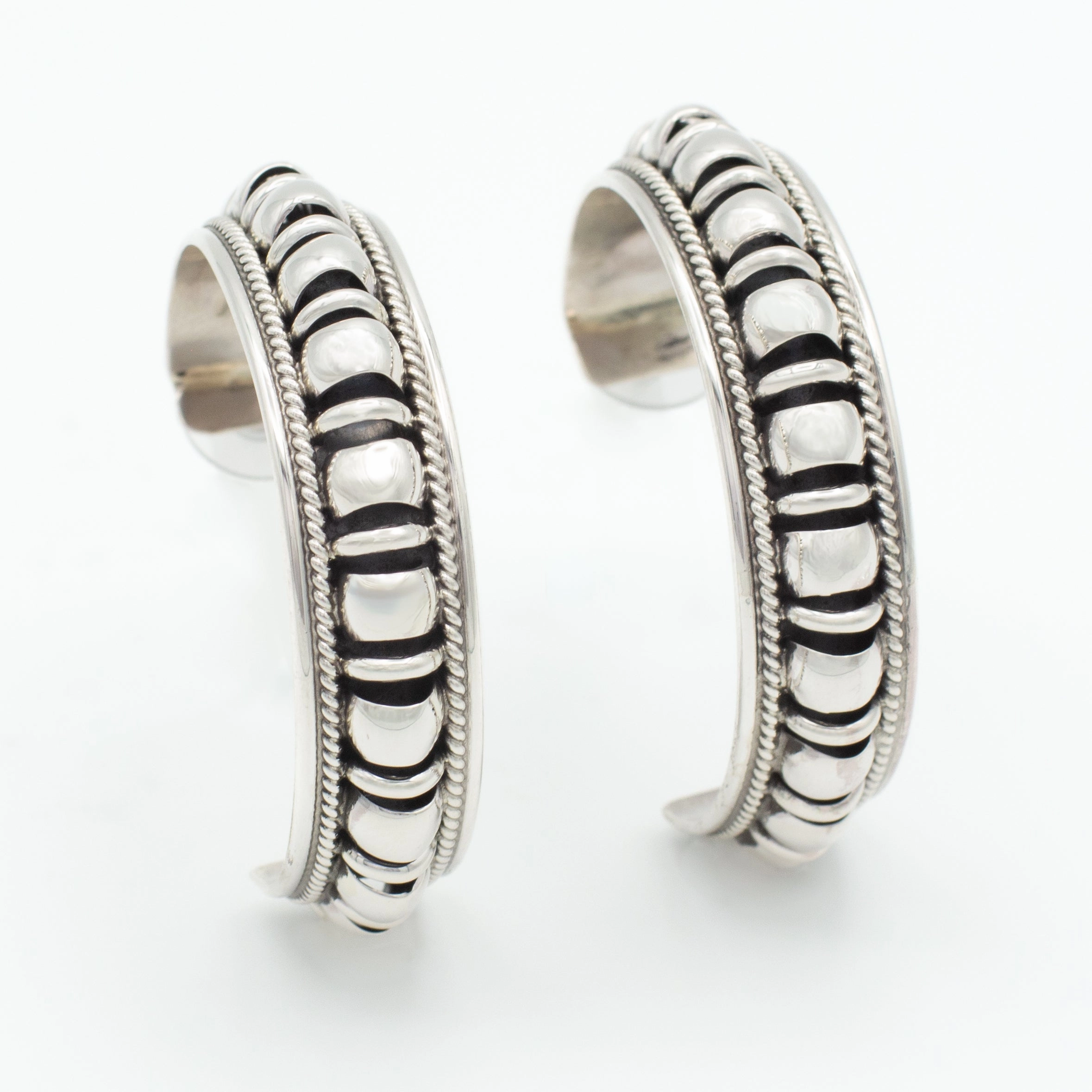 Gift Feature Dressed Up Look Pricilla Apache Navajo Handmade Sterling Silver 2" Hoop Earrings