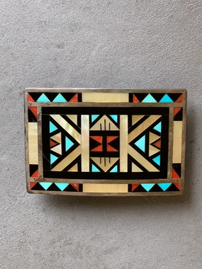 Alex & Marylita Boone Zuni Sterling Inlay Belt Buckle Chic Pick Modern Accessories