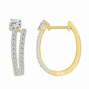 Bold Texture LADIES EARRINGS 1.00CT ROUND DIAMOND 14K YELLOW GOLD