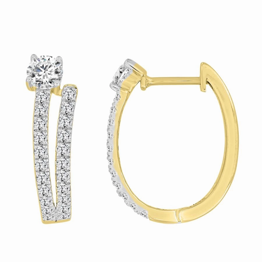 Bold Texture LADIES EARRINGS 1.00CT ROUND DIAMOND 14K YELLOW GOLD