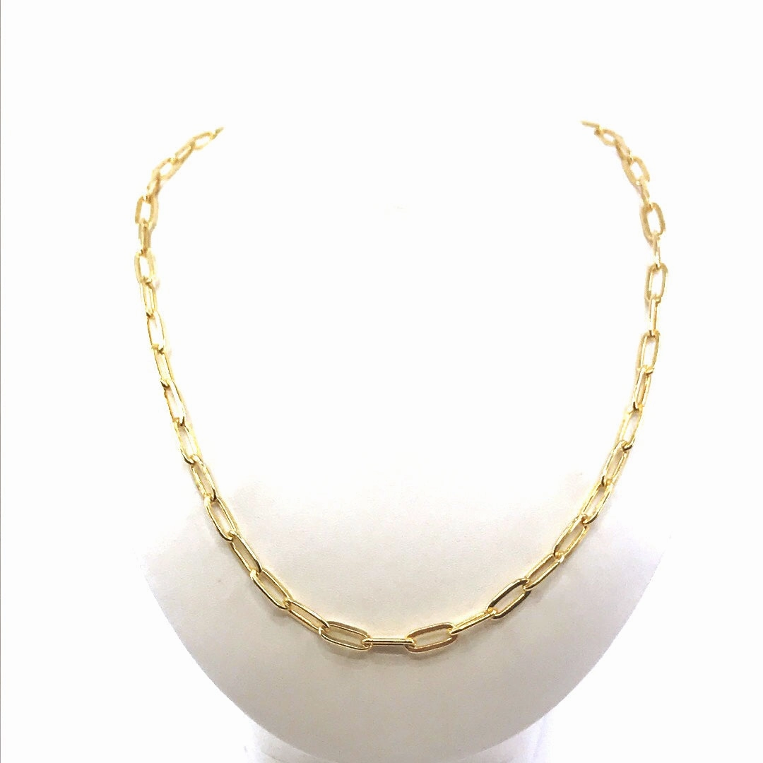 Gold Plated Sterling Silver Paperclip Chain Necklace Gleaming Touch Formal Gift