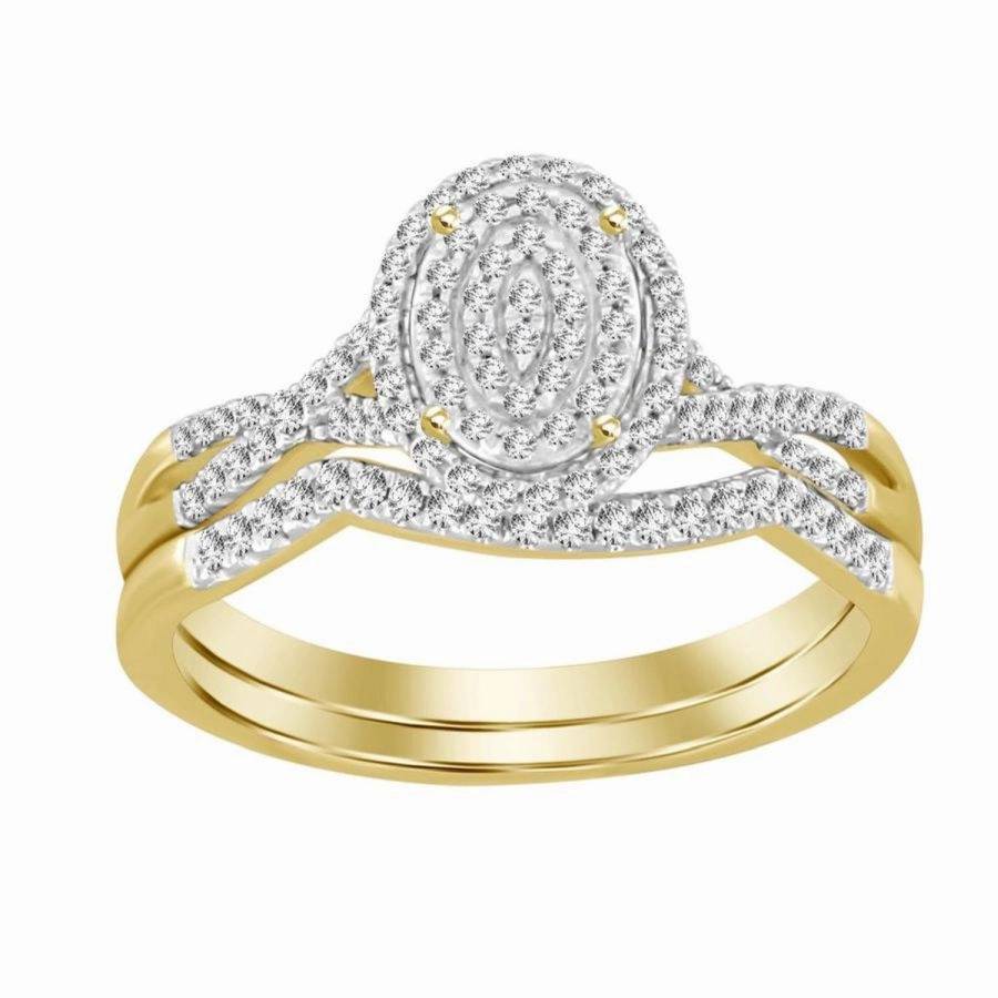 LADIES BRIDAL SET 0.25CT ROUND DIAMOND YELLOW GOLD/STERLING SILVER Everyday Accessory Elite Touch