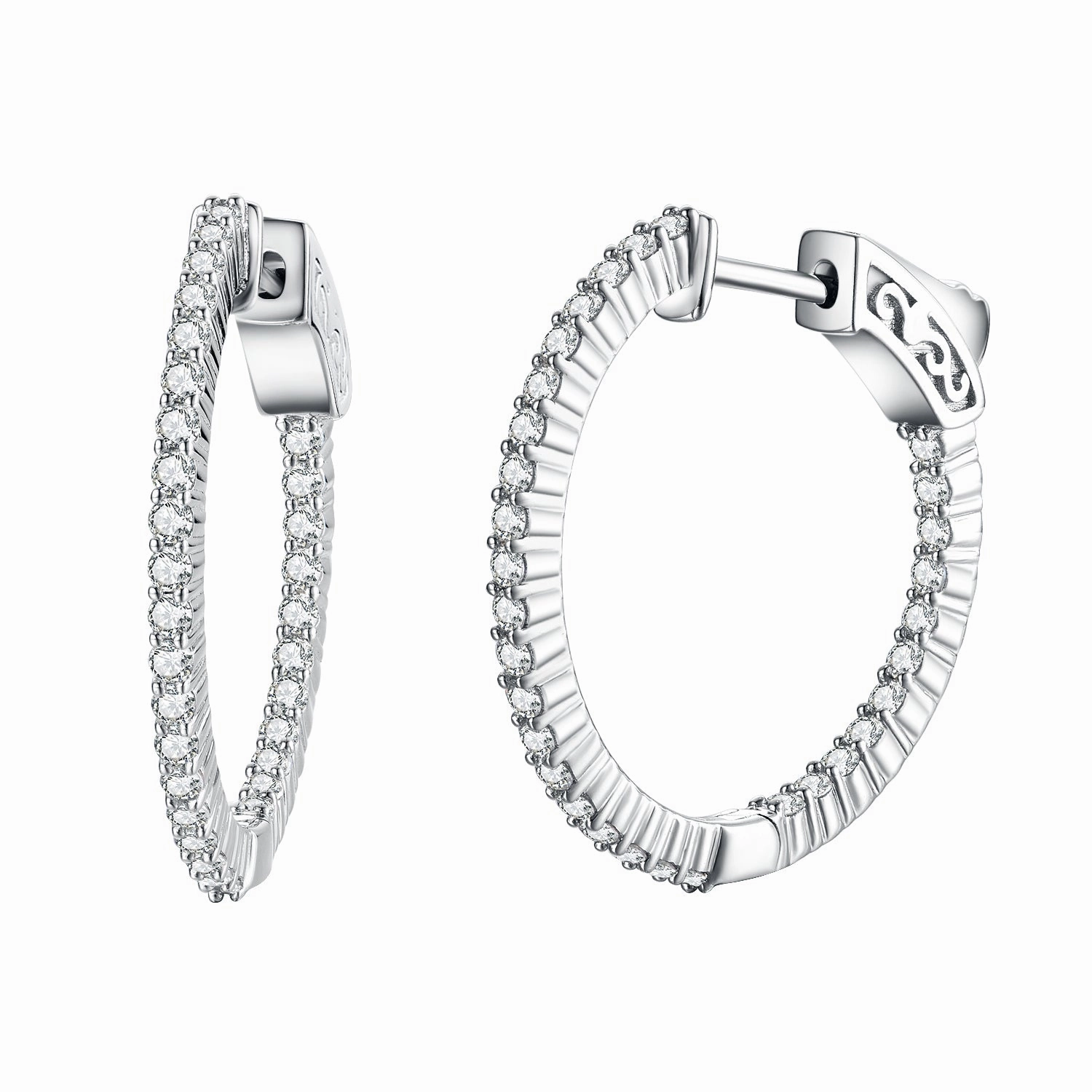 Sterling Silver 25mm Round CZ Hoop Earrings with 1.5mm CZs Pretty Pair