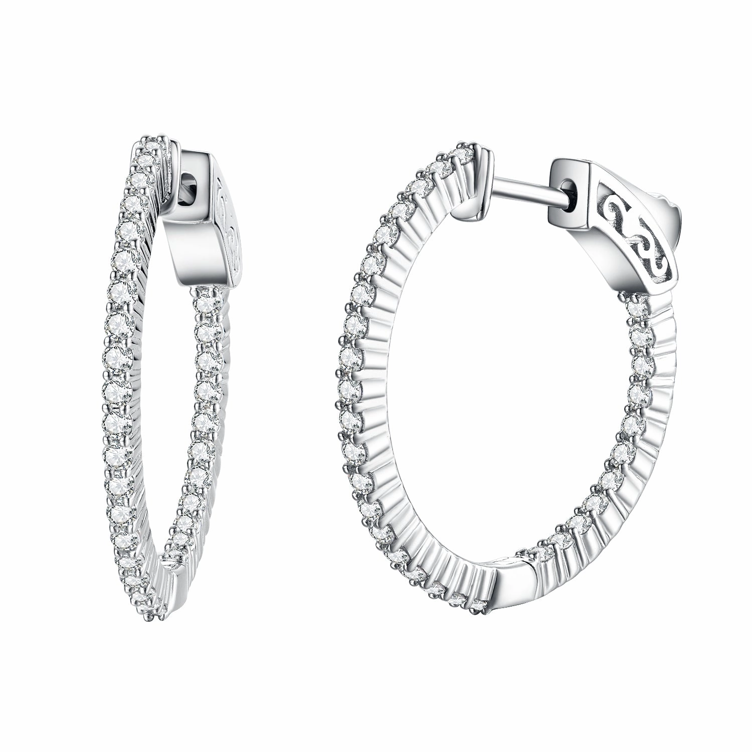 Sophisticated Vibe Sterling Silver 25mm Round CZ Hoop Earrings with 1.5mm CZs