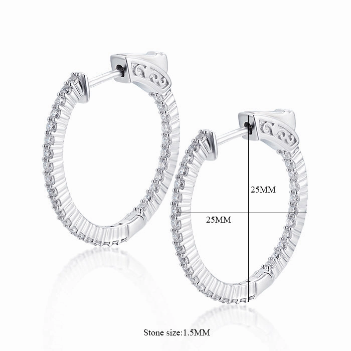Sterling Silver 25mm Round CZ Hoop Earrings with 1.5mm CZs Flat Shot Bright design