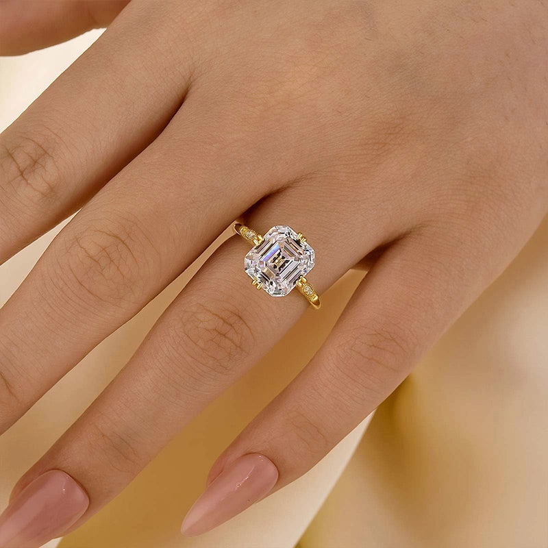 Louily Vintage Asscher Cut Women's Engagement Ring In Sterling Silver Chic Work Weatherproof Layer