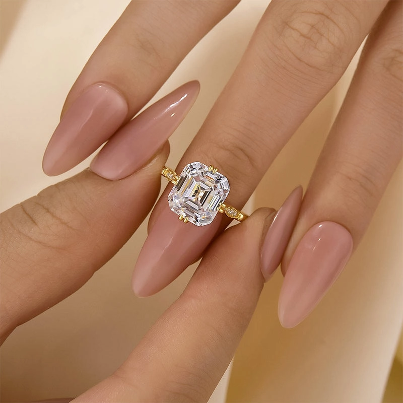 Simple Style Louily Vintage Asscher Cut Women's Engagement Ring In Sterling Silver