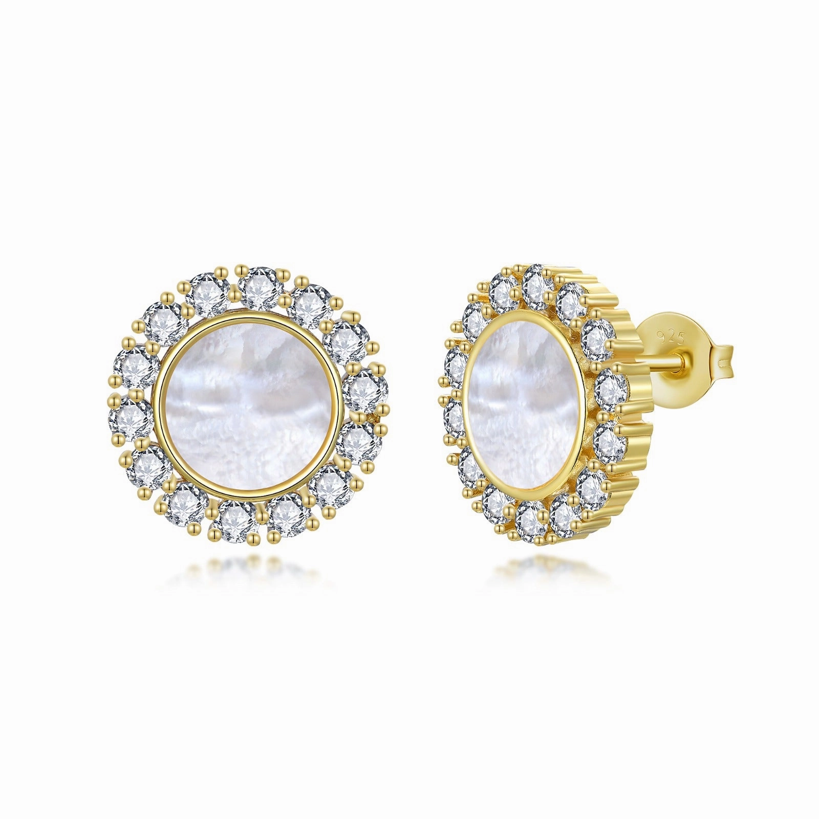 Radiant Jewelry Finest Detail Gold Plated Sterling Silver Mother of Pearl With CZ Stud Earring