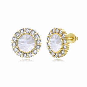 Radiant Jewelry Finest Detail Gold Plated Sterling Silver Mother of Pearl With CZ Stud Earring