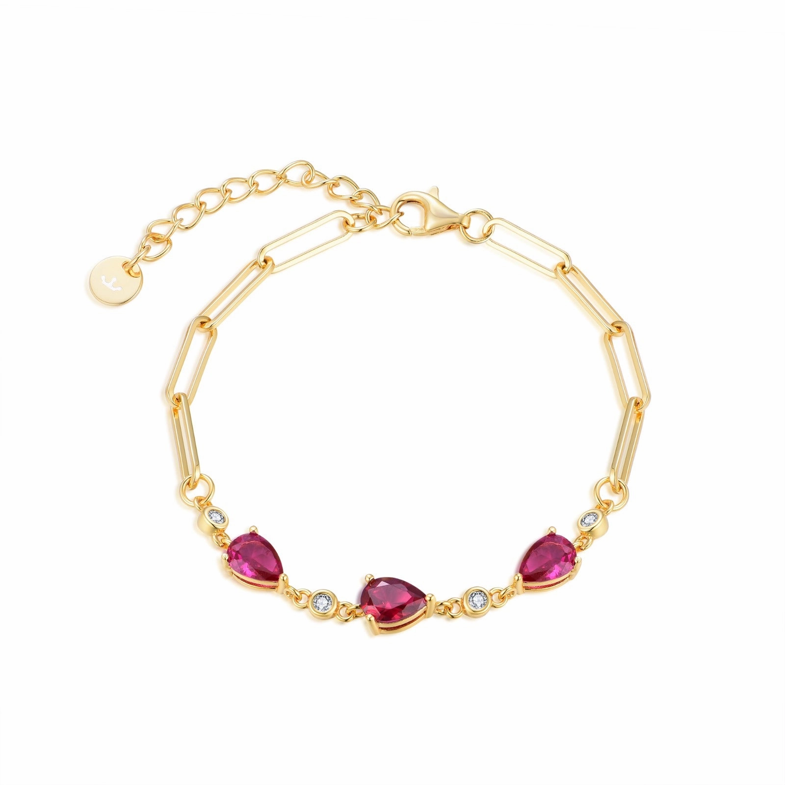 Sterling Silver Colored CZ Teardrop Stone Station Paperclip Bracelet Bridal Collection Glossy Detail