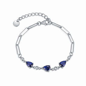 Sterling Silver Colored CZ Teardrop Stone Station Paperclip Bracelet Gleaming Finish