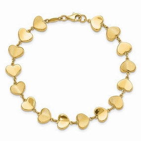 Vibrant Glow 14K Yellow Gold Alternating Shiny and Matte Heart Link Bracelet