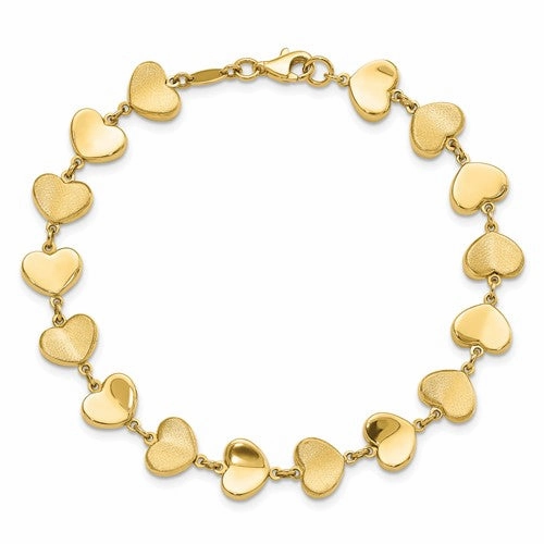 Vibrant Glow 14K Yellow Gold Alternating Shiny and Matte Heart Link Bracelet
