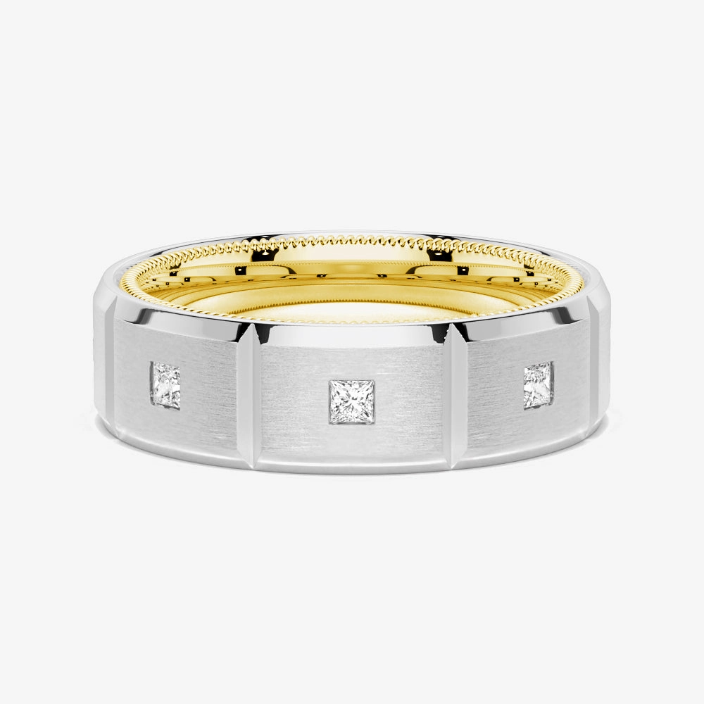 Simple Creation Eternal Design 8mm Two Tone Matte Finish Princess Cut Moissanite Men's Band