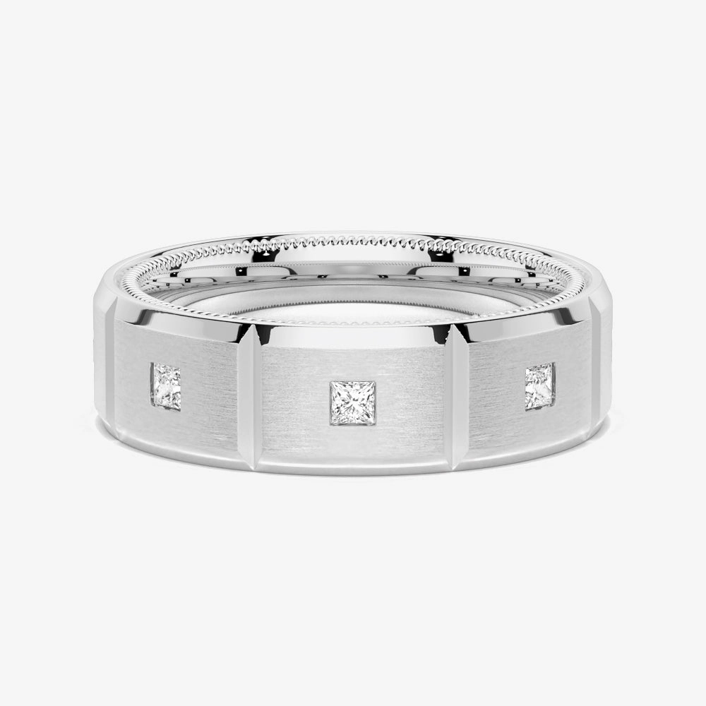 8mm Two Tone Matte Finish Princess Cut Moissanite Men's Band Soft Edge Fine Item