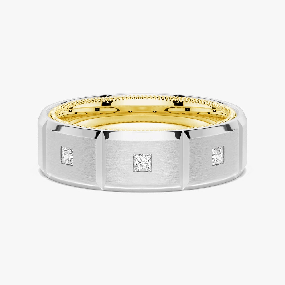 Figurative Art Glam Present 8mm Two Tone Matte Finish Princess Cut Moissanite Men's Band