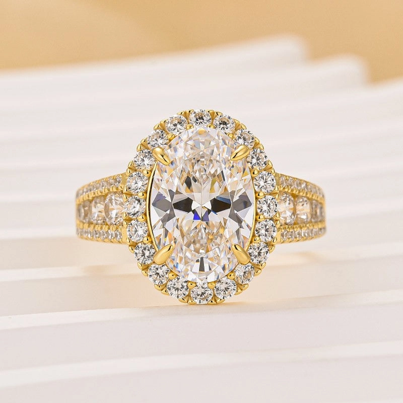 4.0Ct Halo Oval Cut Split Shank Engagement Ring Promise Ring For Her Unique Adornment