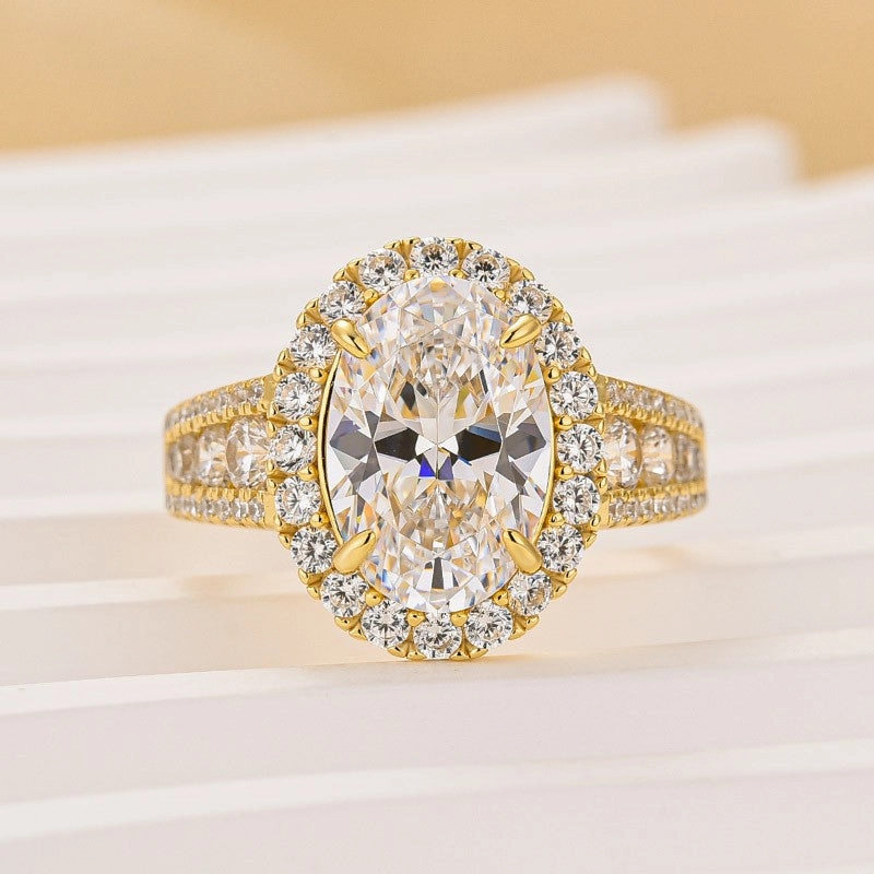 4.0Ct Halo Oval Cut Split Shank Engagement Ring Promise Ring For Her Glam Touch Premium Jewelry