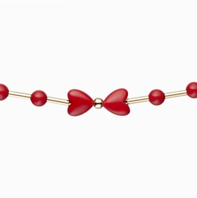 Gold Filled Bar With Red Beads With Center Red Heart Bow Children's Bracelet Shine Factor