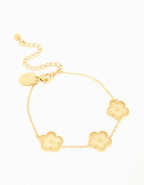 Brunch Look Waterproof Gold Plated Stainless Steel Flower Bracelet