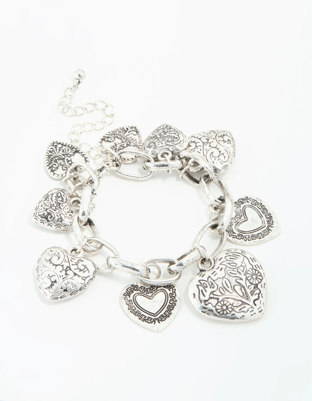 Grand Gesture Asymmetrical Silver Chunky Heart Charm Bracelet