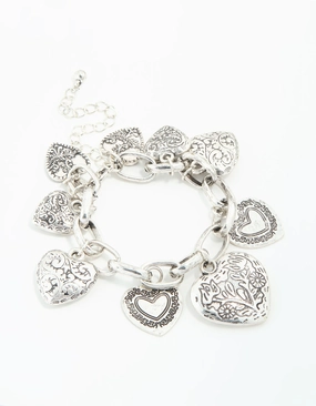 Grand Gesture Asymmetrical Silver Chunky Heart Charm Bracelet