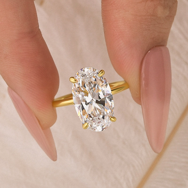 5.0Ct Oval Cut Hidden Halo Engagement Ring Travel Ring In Sterling Silver Trendy Adornment