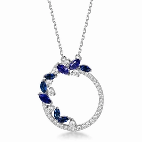Office Wear Sterling Silver Floral Design CZ Circle Necklace Pendant