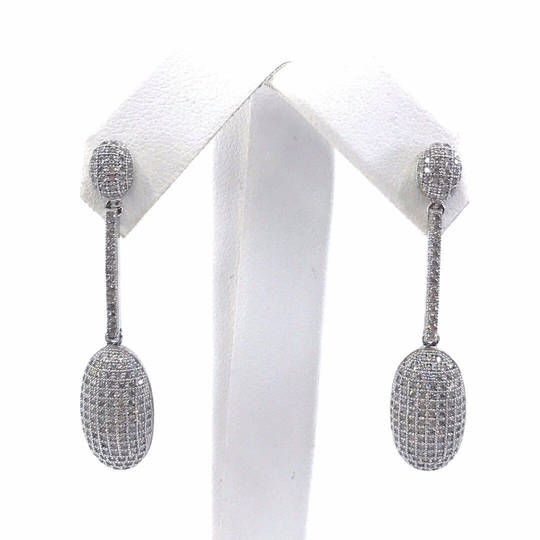 Glamorous Shine Sterling Silver Oval Micropave CZ Earrings