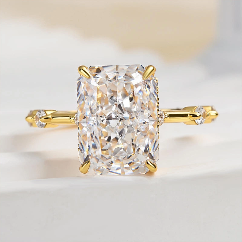 No Brand Fine Details Louily Exclusive Crushed Ice Radiant Cut Simulated Diamond Engagement Ring