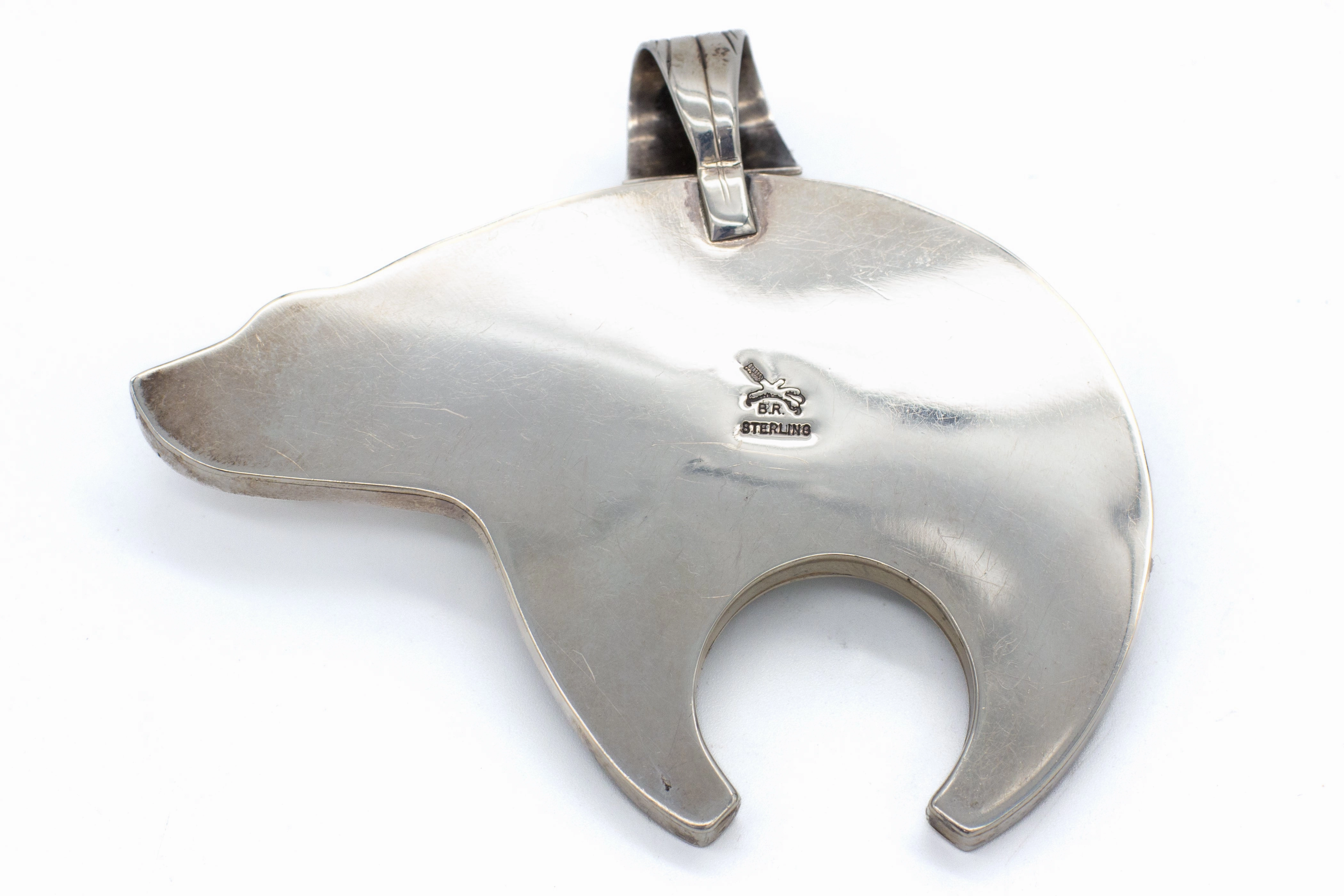 Versatile Shine Bridal Look Bennie Ration Navajo Handmade Sterling Silver Turquoise Bear Pendant