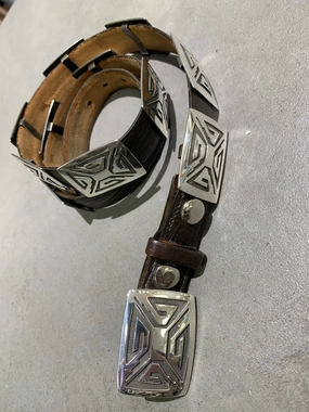 Luxury Element Shiny Stones Bernard Dawahoya Hopi Sterling Silver Overlay Concho Belt