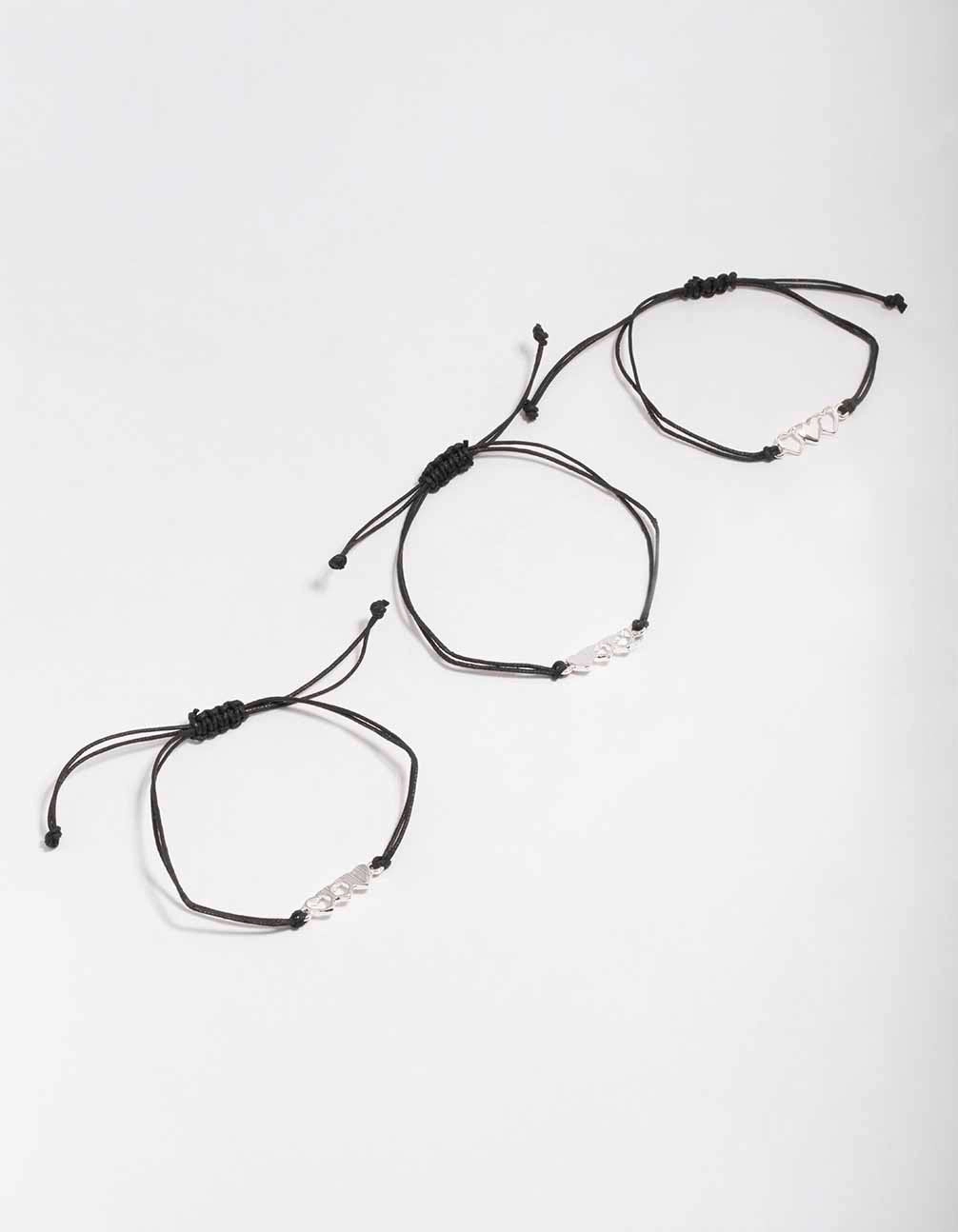 Chic Adornments Black Cord Heart Bracelet 3-Pack