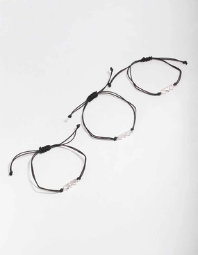 Chic Adornments Black Cord Heart Bracelet 3-Pack