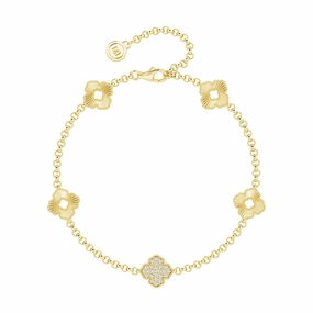 Broad Range Lively Character Blooming Petals Four Leaf Clover Lab Grown Diamond Bracelet