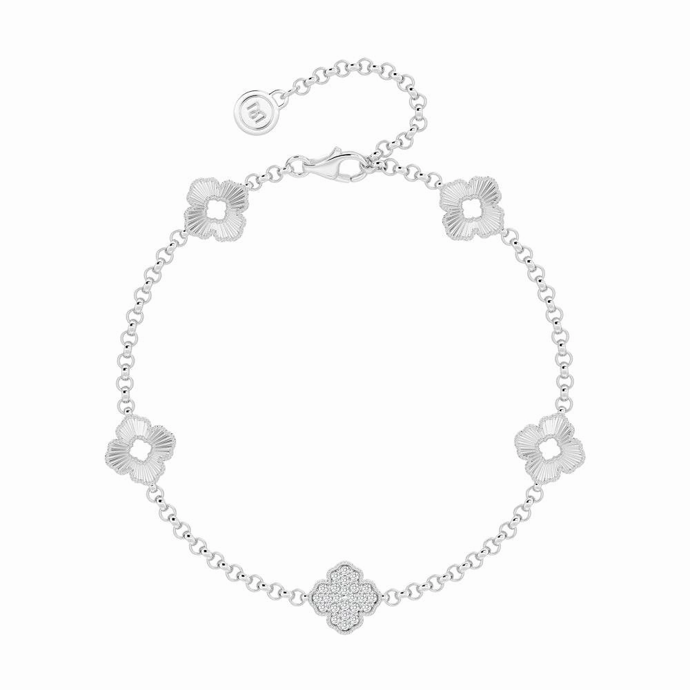 Blooming Petals Four Leaf Clover Lab Grown Diamond Bracelet One-of-a-kind Planetary Amalgamations