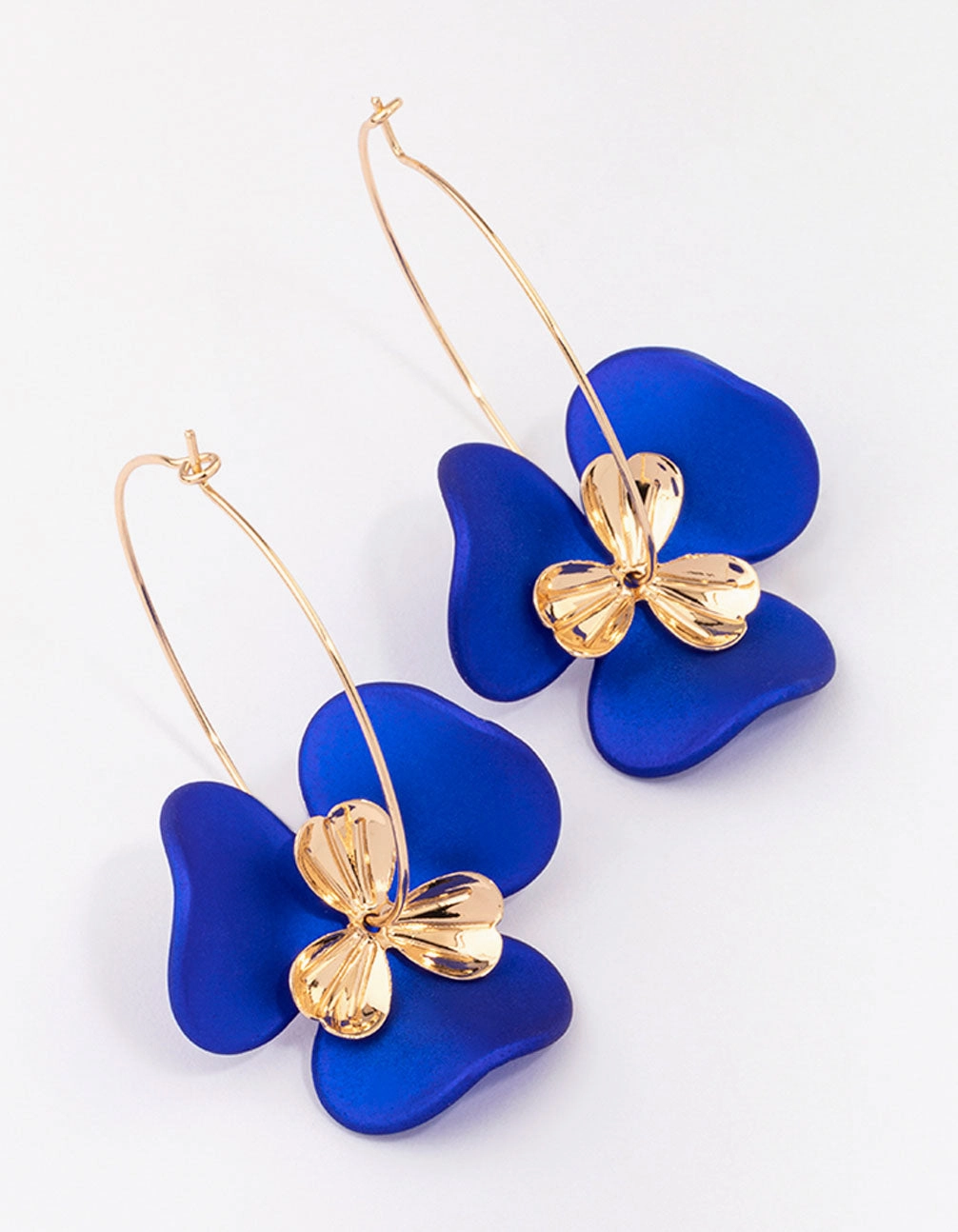 Blue & Gold Large Wire Flower Hoop Earrings Opulent Detail handmade touch