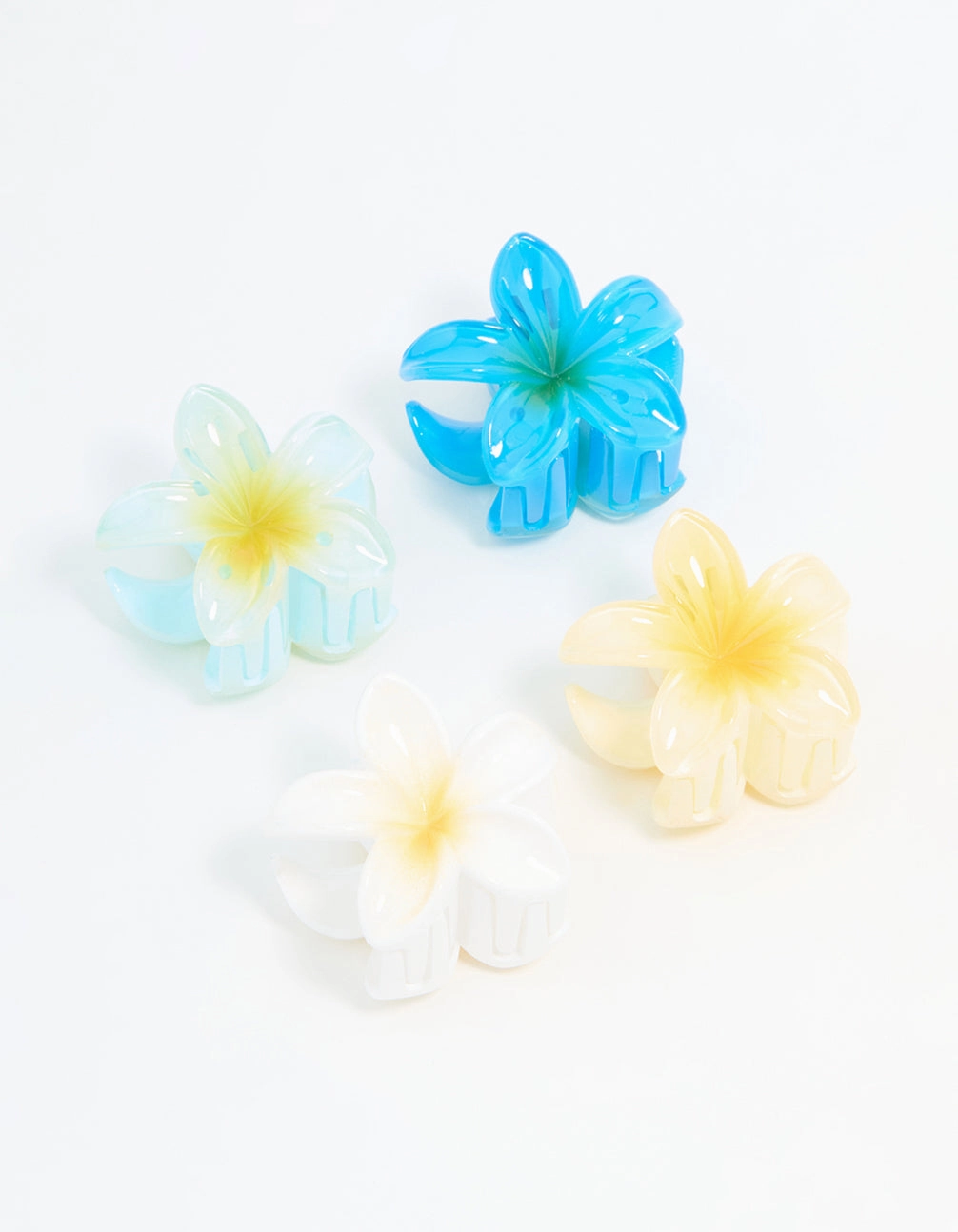 Bold Jewelry Blue & White Mini Frangipani Claw Clips 4-Pack