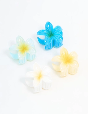 Bold Jewelry Blue & White Mini Frangipani Claw Clips 4-Pack