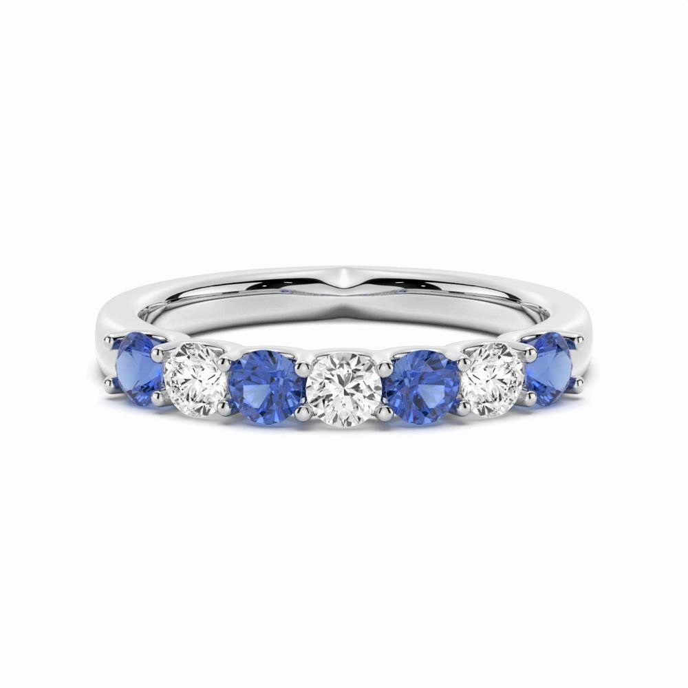 Festival wear Graceful Balance Blue Sapphire and Moissanite Anniversary Band