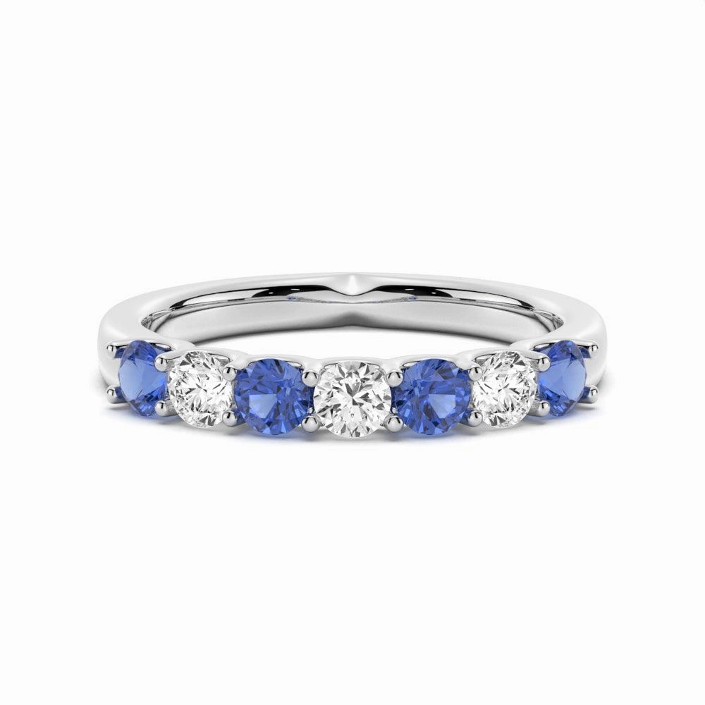 Blue Sapphire and Moissanite Anniversary Band summer look Color Accent
