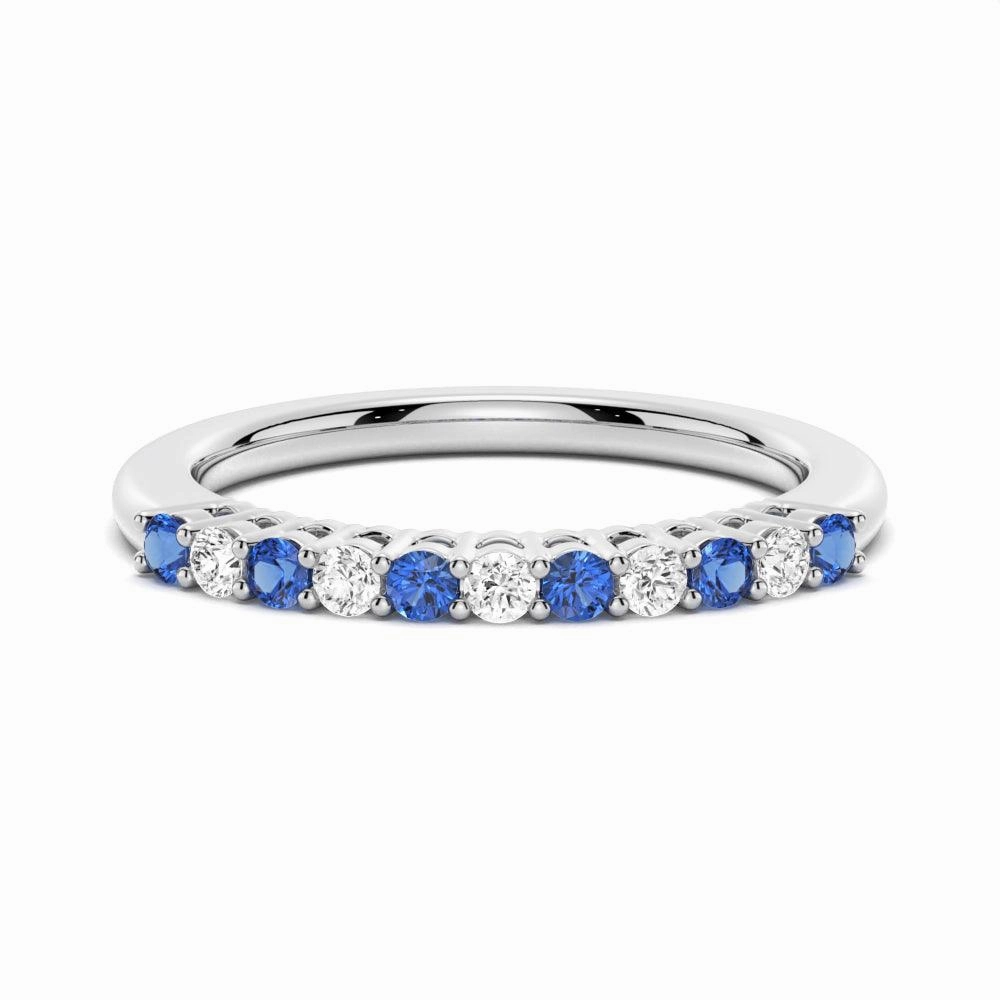 Blue Sapphire and White Sapphire Half Eternity Wedding Band Shiny Article Sweet Style