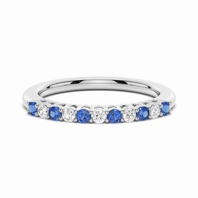 Daily Layer Blue Sapphire and White Sapphire Half Eternity Wedding Band