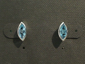 Handmade Shine Pieces Distinctive Detailing Blue Topaz, Sterling Silver 5x10MM Marquis Stud Earrings